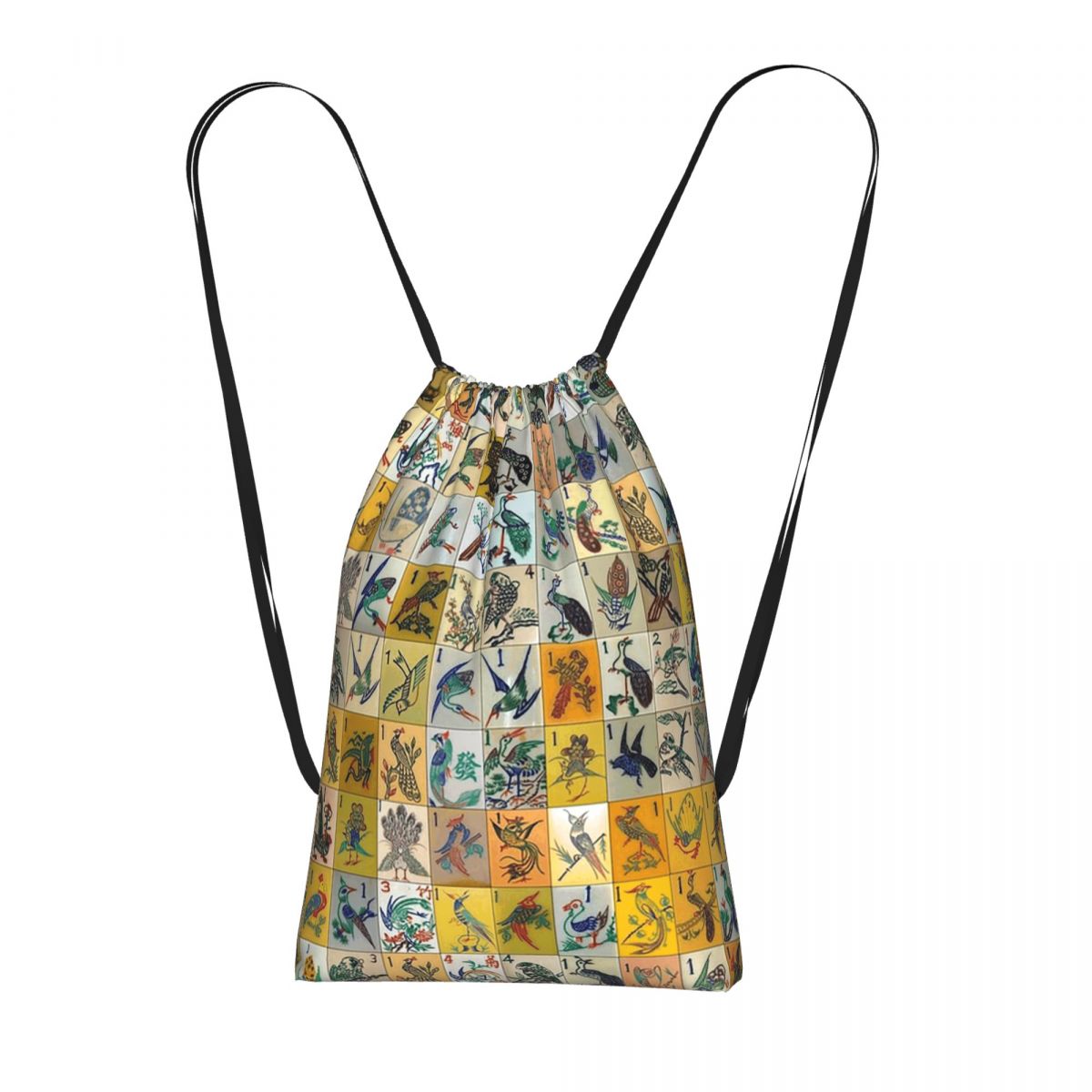 Tile Bag Drawstring - Zaini Mah Jongg Birds con Tessere
