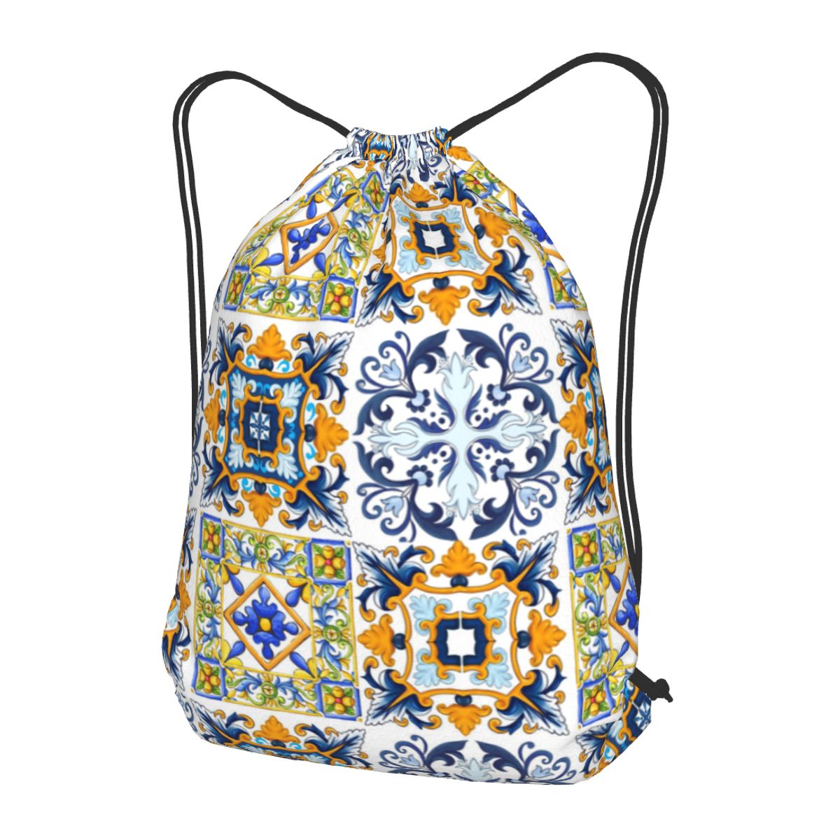 Tile Bag Drawstring - Copia delle tegole siciliane, stile mediterraneo,