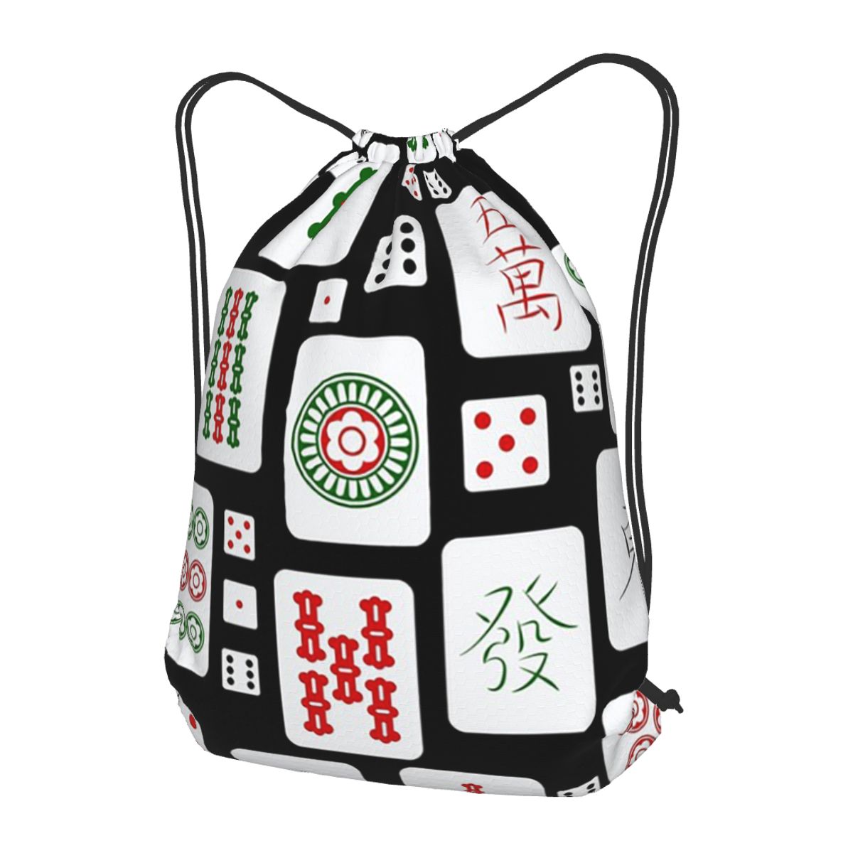 Tile Bag Drawstring - Zaini con motivo Mahjong e Dadi,