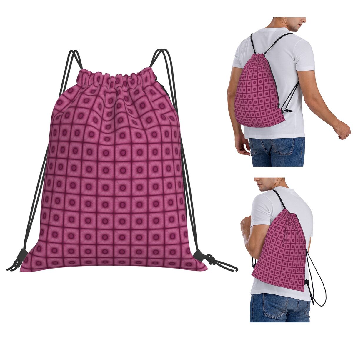 Tile Bag Drawstring - Zaini Poof Tile In Cherry Color,