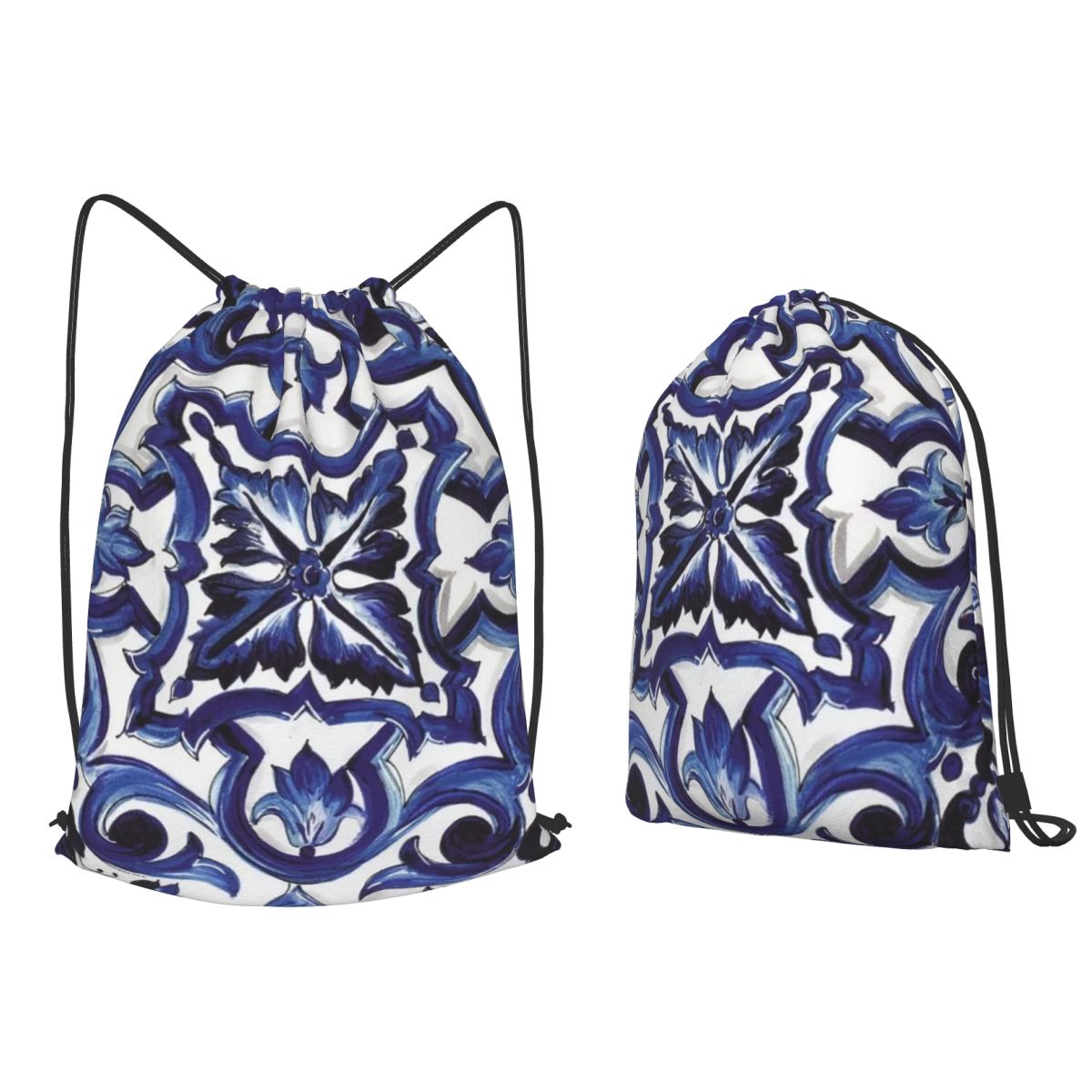 Tile Bag Drawstring - Zaini con motivo floreale ornamentale blu
