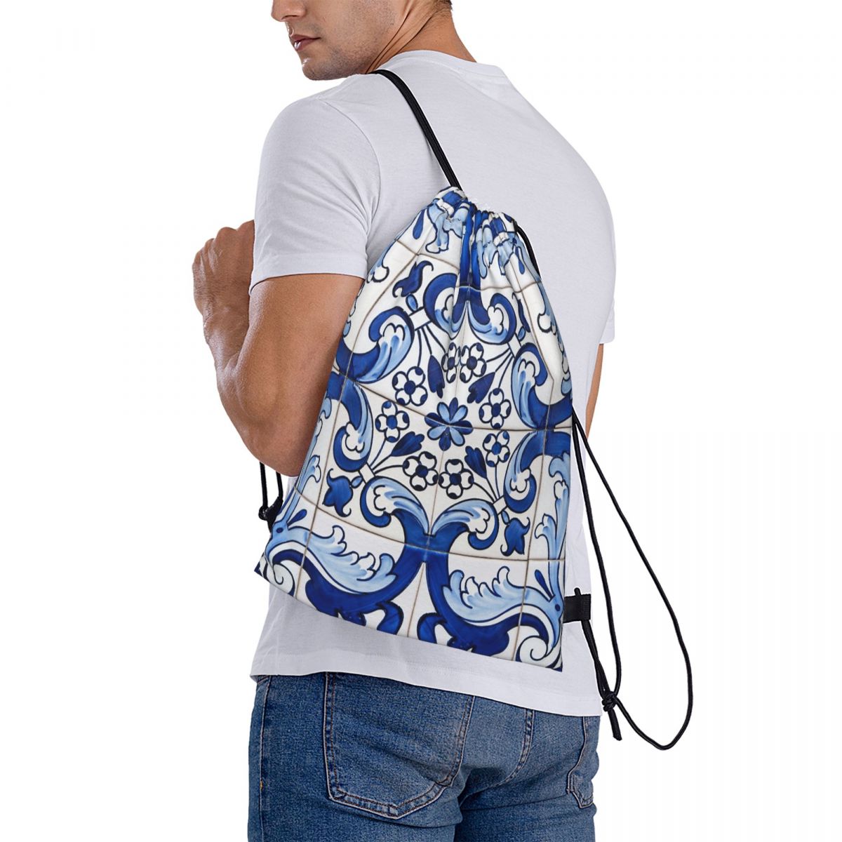 Tile Bag Drawstring - Zaini con motivo floreale in azulejo
