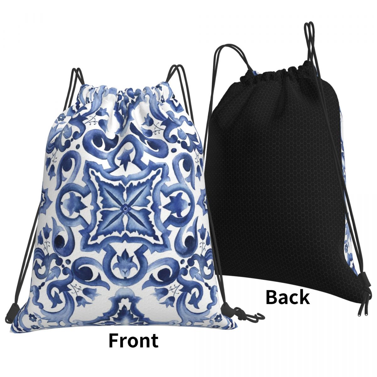 Tile Bag Drawstring - Zaini con motivo floreale ornamentale blu