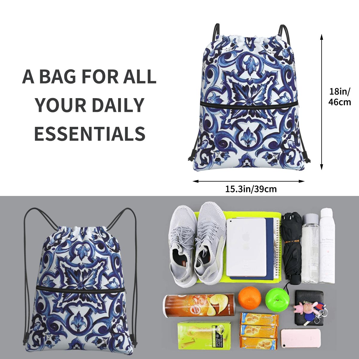 Zaini con motivo floreale orna - Tile Bag Drawstring recensione e prezzo