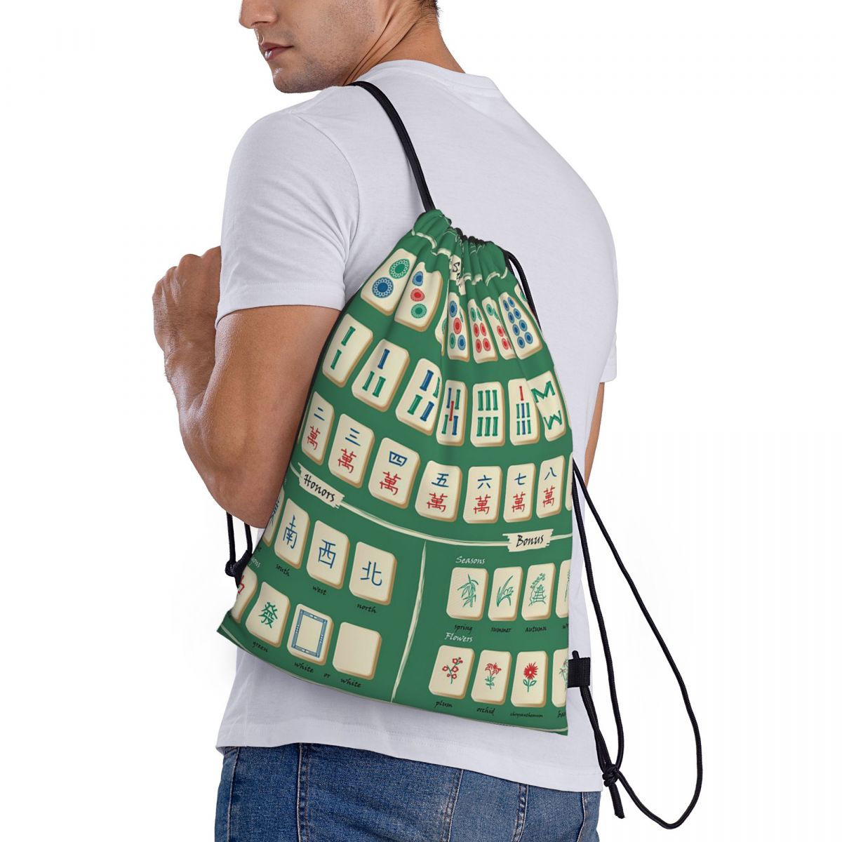 Zaini con motivo Mahjong, bors - Tile Bag Drawstring recensione e prezzo