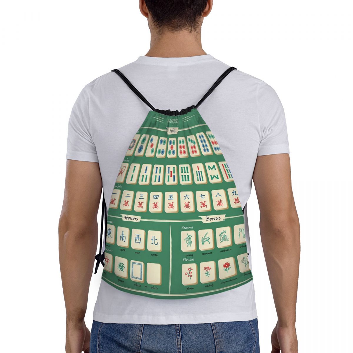 Zaini con motivo Mahjong, bors - Tile Bag Drawstring recensione e prezzo